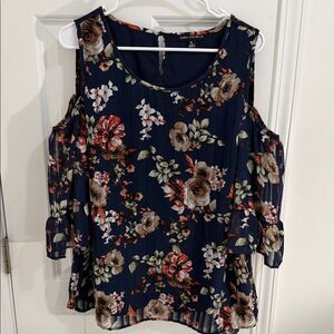Sara Michelle Navy Floral Cold Shoulder Blouse